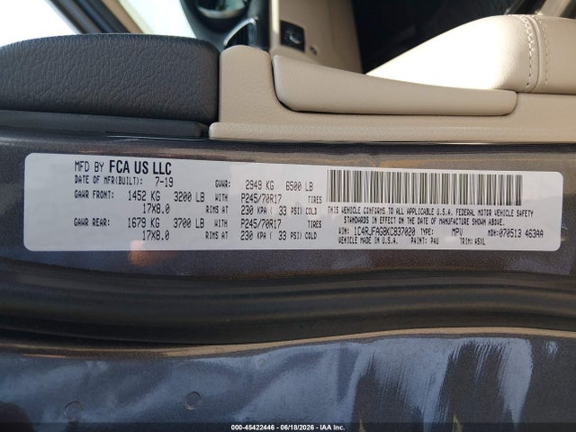 Продаж на аукціоні авто 2019 Jeep Grand Cherokee Laredo E 4x4, vin: 1C4RJFAG8KC837020, номер лоту: 45422446