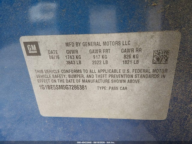 1G1BE5SM5G7286381 Chevrolet Cruze Lt Auto
