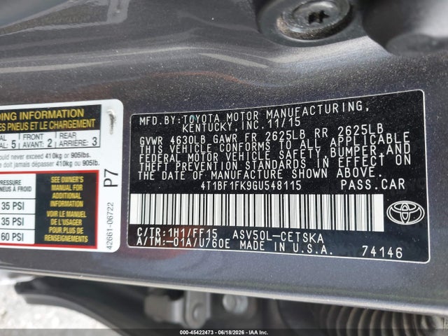 4T1BF1FK9GU548115 Toyota Camry Le/xle/se/xse