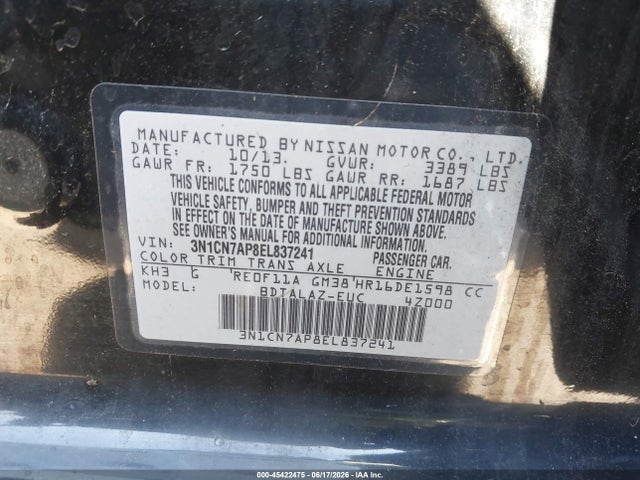 3N1CN7AP8EL837241 Nissan Versa 1.6 S+