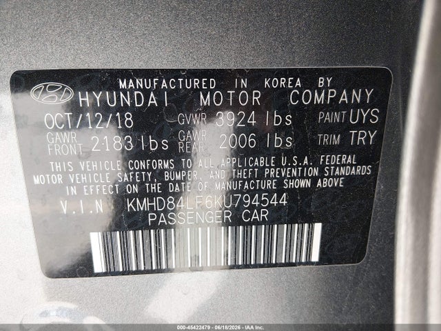 Hyundai ELANTRA SEL 2019 KMHD84LF6KU794544 Image 9