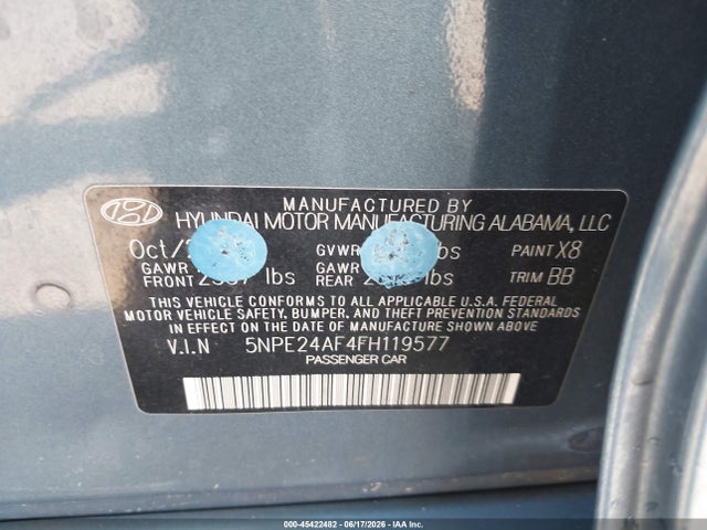 Hyundai SONATA SE 2015 5NPE24AF4FH119577 Image 9