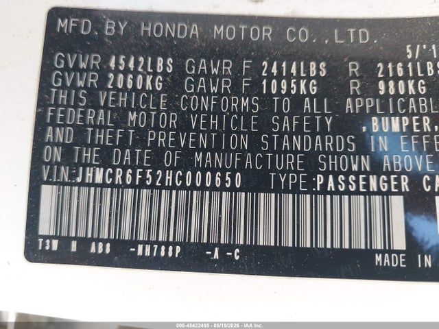Продаж на аукціоні авто 2017 Honda Accord Hybrid Ex-l, vin: JHMCR6F52HC000650, номер лоту: 45422485