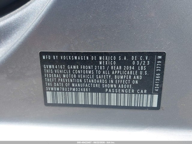 Продажа на аукционе авто 2023 Volkswagen Jetta 1.5t Sport, vin: 3VWBM7BU2PM024861, номер лота: 45422487