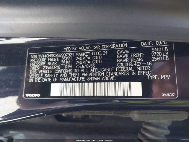 YV440MDK8G2837921 Volvo Xc60 T5 Drive-e Premier