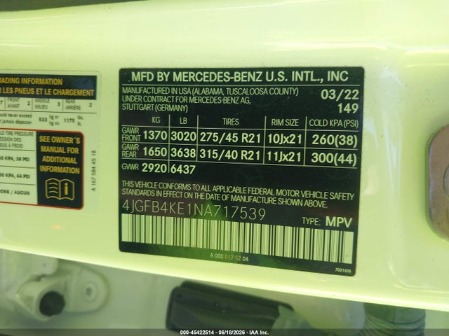 4JGFB4KE1NA717539 Mercedes-Benz Gle 350 4matic