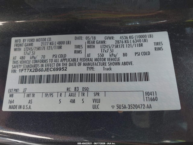 1FT7X2B60JEC69952 Ford F-250 Lariat/xl/xlt