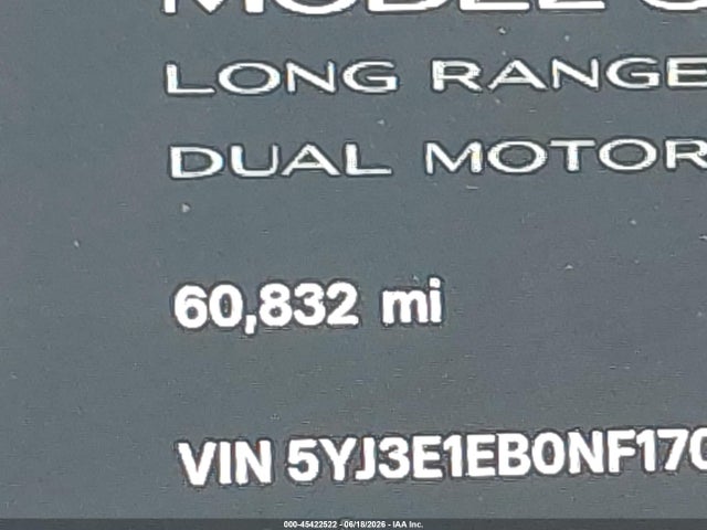 5YJ3E1EB0NF170883 Tesla Model 3 Long Range Dual Motor All-wheel Drive
