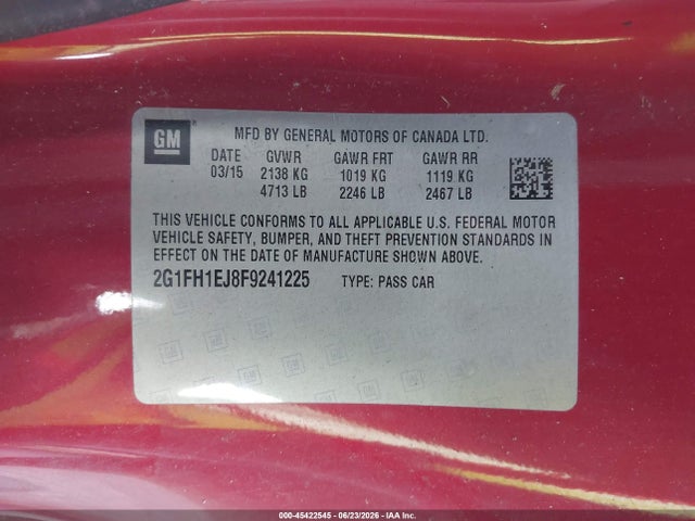 Chevrolet Camaro 1ss 2015 2G1FH1EJ8F9241225 Image 9