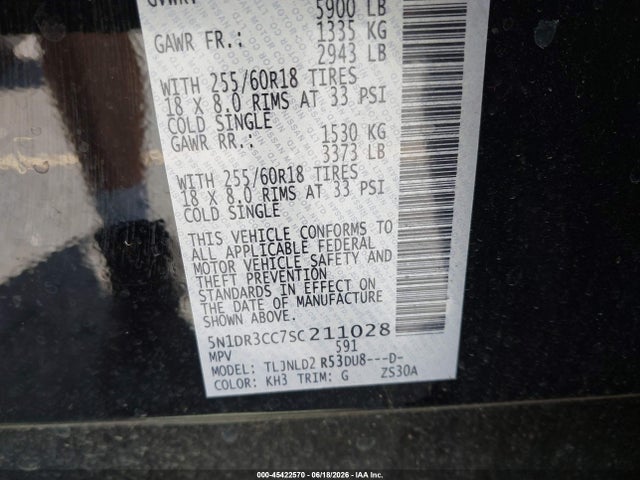 5N1DR3CC7SC211028 Nissan Pathfinder Sl 4wd