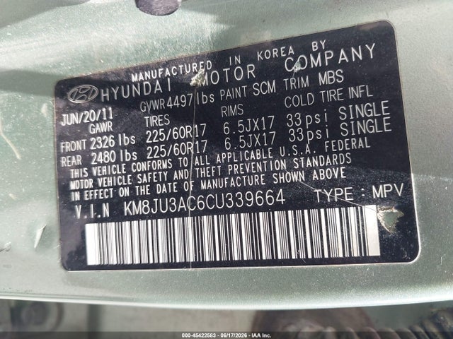 Aukcja sprzedaży 2012 Hyundai Tucson Gls, vin: KM8JU3AC6CU339664, numer aukcji: 45422583