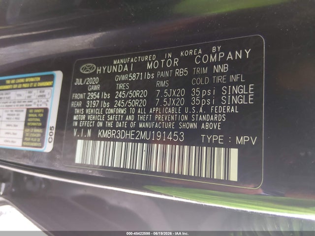 Aukcja sprzedaży 2021 Hyundai Palisade Sel, vin: KM8R3DHE2MU191453, numer aukcji: 45422598