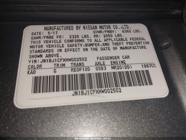 JN1BJ1CPXHW002502 Nissan Rogue Sport S