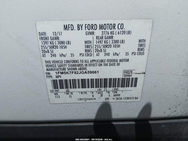 Ford Explorer Limited 2018 1FM5K7F82JGA59061 Image 9