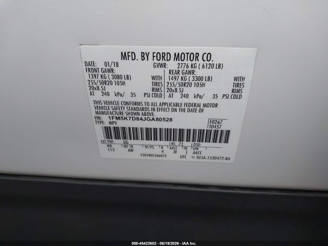 Ford EXPLORER XLT 2018 1FM5K7D84JGA80528 Image 9