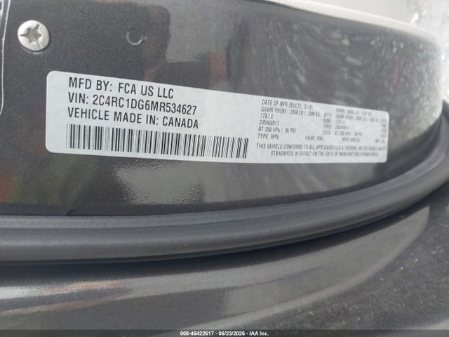 Продаж на аукціоні авто 2021 Chrysler Voyager Lxi, vin: 2C4RC1DG6MR534627, номер лоту: 45422617