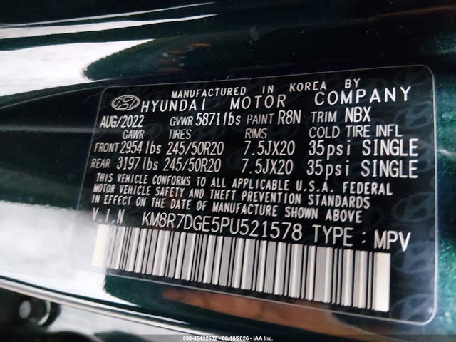 Продажа на аукционе авто 2023 Hyundai Palisade Calligraphy, vin: KM8R7DGE5PU521578, номер лота: 45422632