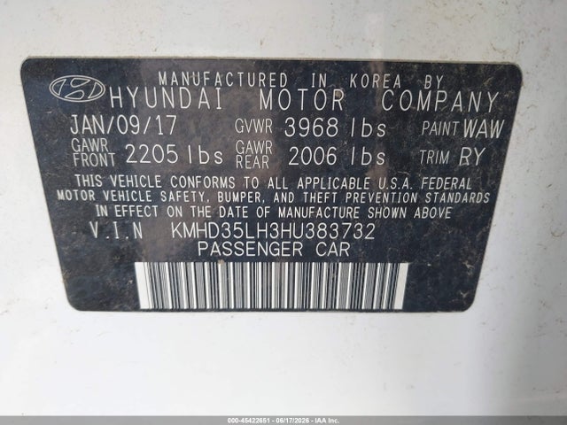 Продаж на аукціоні авто 2017 Hyundai Elantra Gt, vin: KMHD35LH3HU383732, номер лоту: 45422651