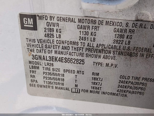 3GNAL3EK4ES662825 Chevrolet Captiva Sport Fleet Lt