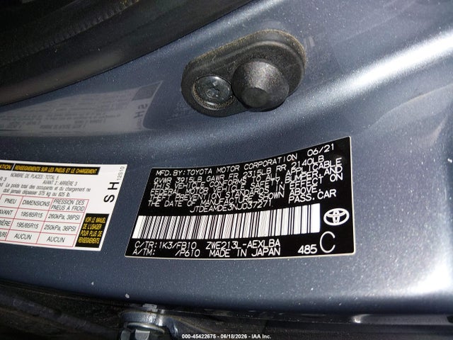 JTDEAMDE3NJ037271 Toyota Corolla Hybrid Le
