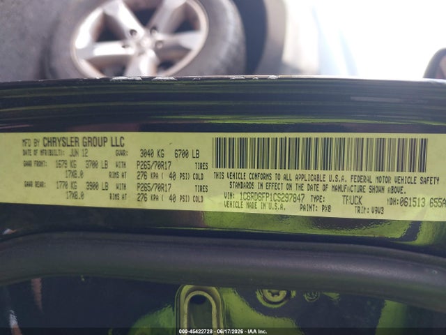 Продаж на аукціоні авто 2012 Ram 1500 Tradesman, vin: 1C6RD6FP1CS297847, номер лоту: 45422728