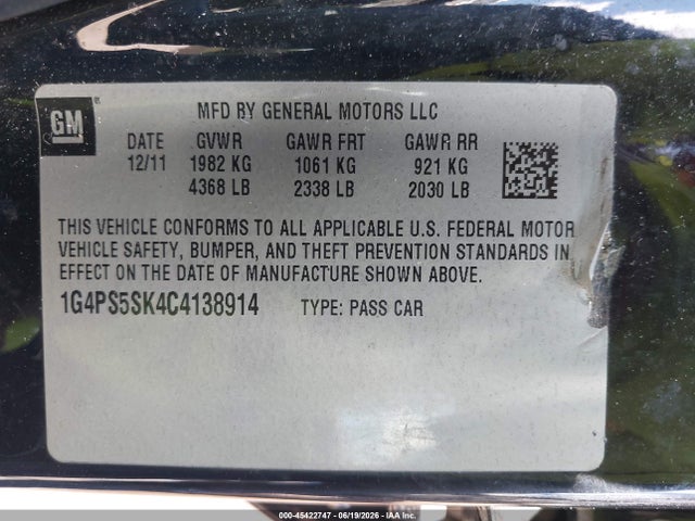 Продажа на аукционе авто 2012 Buick Verano Leather Group, vin: 1G4PS5SK4C4138914, номер лота: 45422747