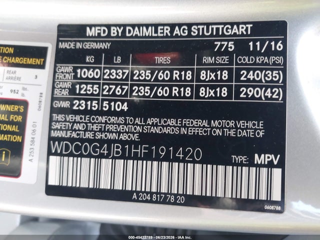 Продажа на аукционе авто 2017 Mercedes-benz Glc 300, vin: WDC0G4JB1HF191420, номер лота: 45422789