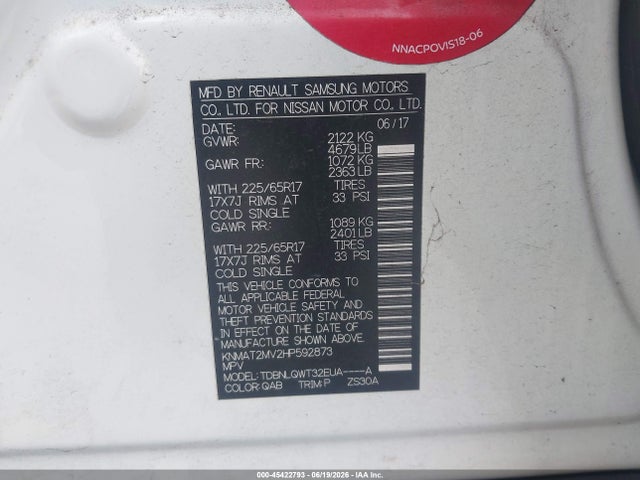 Nissan ROGUE SV 2017 KNMAT2MV2HP592873 Image 9