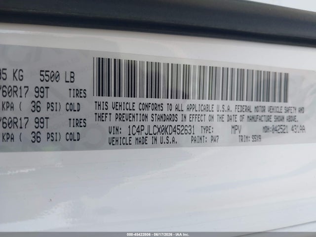 1C4PJLCX0KD452631 Jeep Cherokee Latitude Fwd