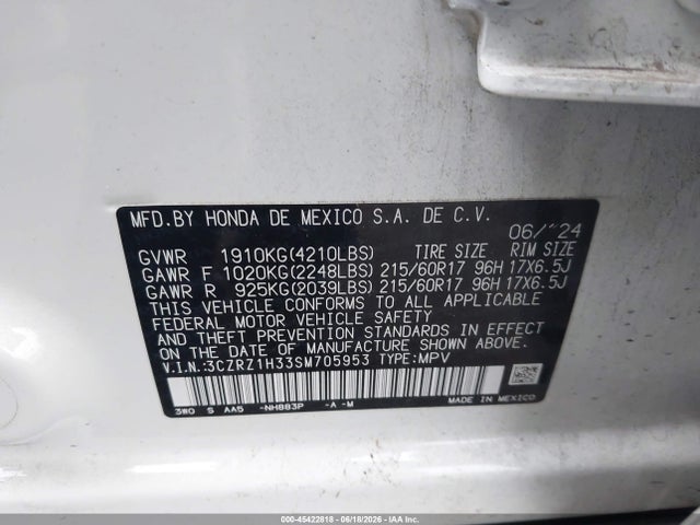 3CZRZ1H33SM705953 Honda Hr-v 2wd Lx
