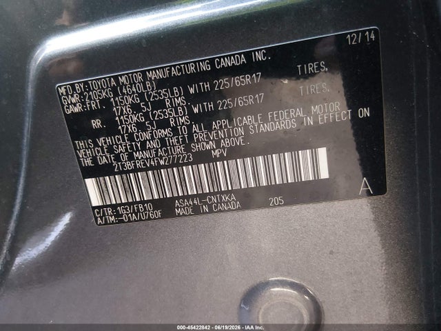 Toyota RAV4 LE 2015 2T3BFREV4FW277223 Image 9