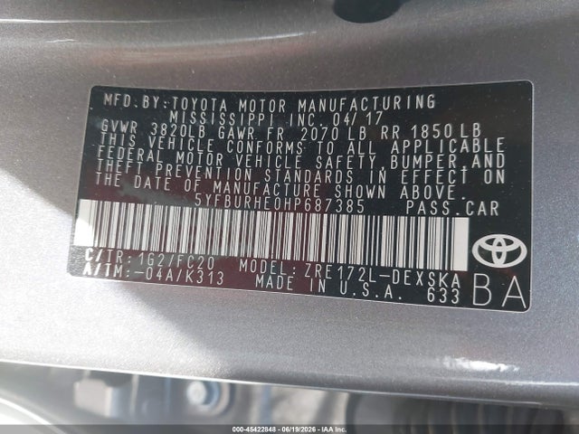 Toyota COROLLA SE 2017 5YFBURHE0HP687385 Image 9