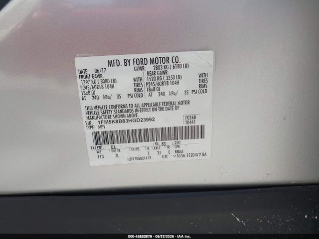 1FM5K8B83HGD23992 Ford Explorer