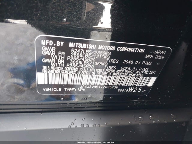 Aukcja sprzedaży 2026 Mitsubishi Outlander Le 2.5 2wd/se 2.5 2wd, vin: JA4J3VAB1TZ035438, numer aukcji: 45422889