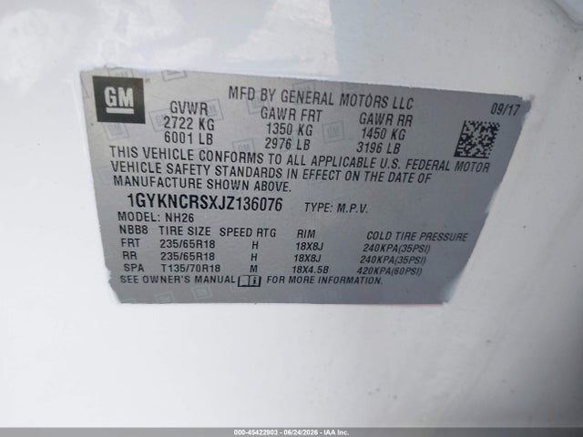 1GYKNCRSXJZ136076 Cadillac XT5 LUXURY