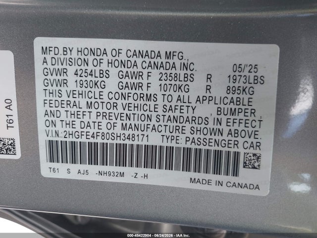2HGFE4F80SH348171 Honda Civic Hybrid Sport/sport Touring