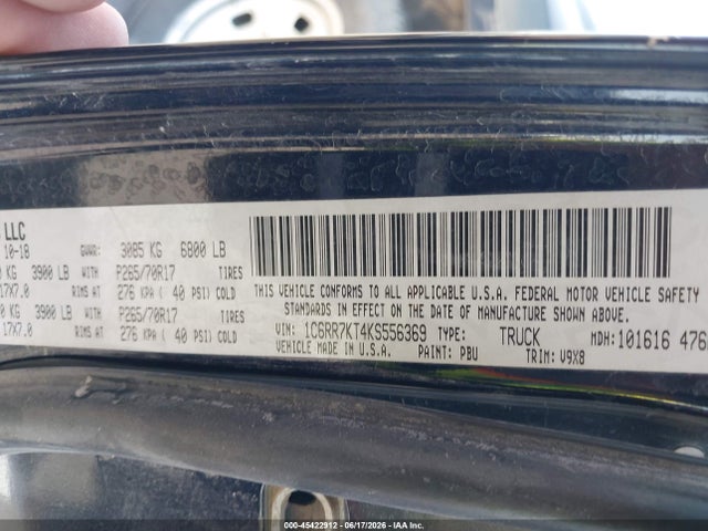 2019 Ram 1500 Classic Tradesman  4x4 5'7 Box მანქანა იყიდება აუქციონზე, vin: 1C6RR7KT4KS556369, აუქციონის ნომერი: 45422912