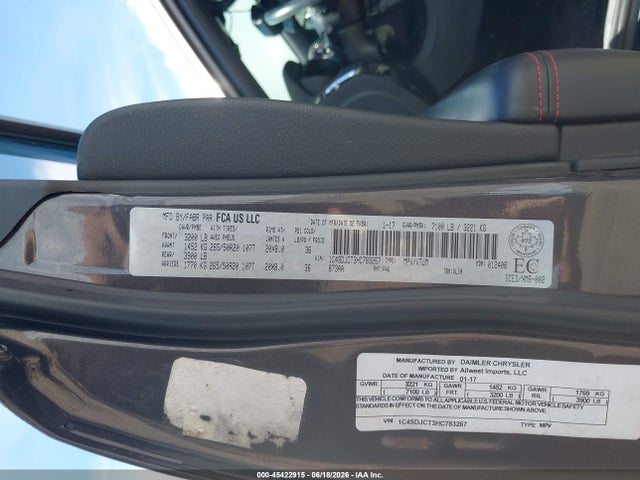 2017 Dodge Durango R/t მანქანა იყიდება აუქციონზე, vin: 1C4SDJCT3HC783267, აუქციონის ნომერი: 45422915