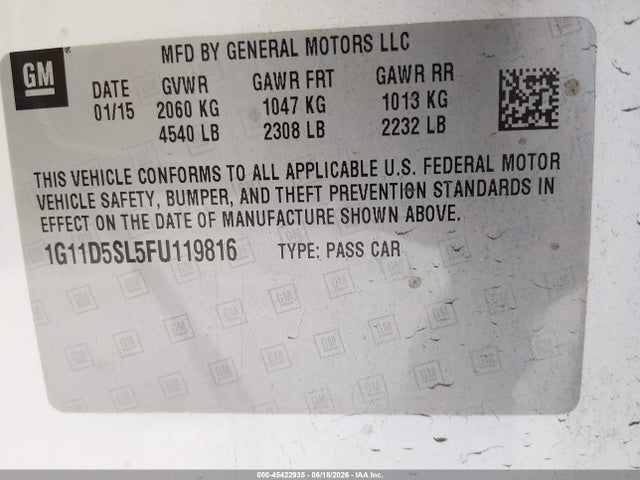 Chevrolet MALIBU 2LT 2015 1G11D5SL5FU119816 Image 9