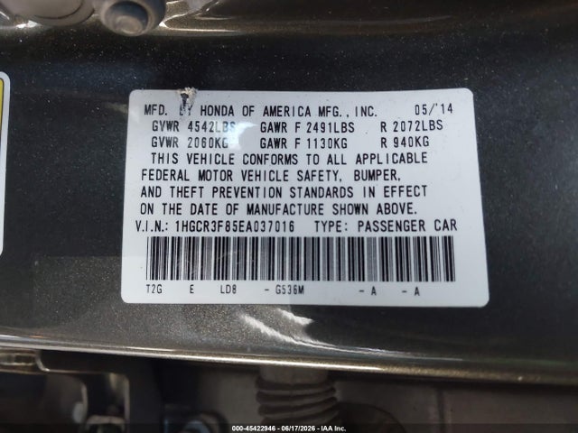 1HGCR3F85EA037016 Honda Accord Ex-l V-6