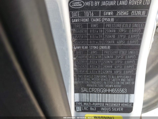Продаж на аукціоні авто 2017 Land Rover Discovery Sport Hse, vin: SALCR2BG9HH655563, номер лоту: 45422994