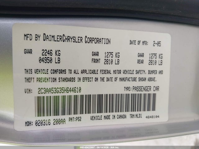 45422997 :رقم المزاد ، 2C3AA53G35H644610 vin ، 2005 Chrysler 300 Touring مزاد بيع