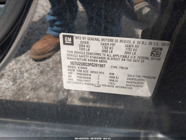 2015 Gmc Sierra 1500 Sle მანქანა იყიდება აუქციონზე, vin: 3GTU2UEC0FG281887, აუქციონის ნომერი: 45423039