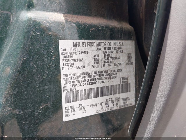 Продажа на аукционе авто 2002 Ford Escape Xlt, vin: 1FMCU04132KB14534, номер лота: 45423046