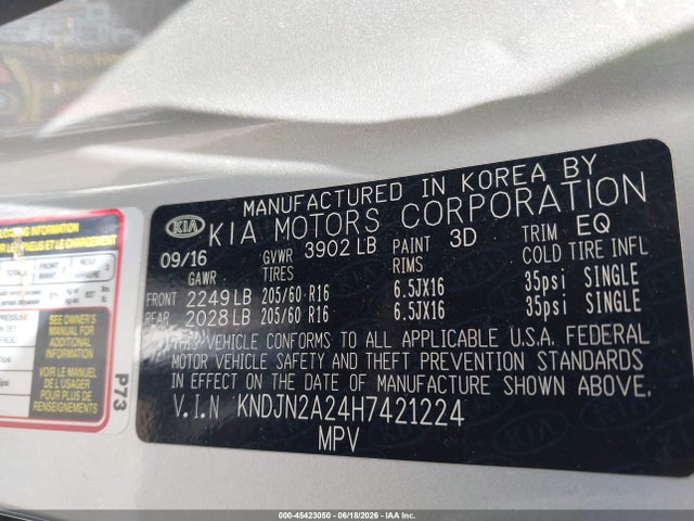 45423050 :رقم المزاد ، KNDJN2A24H7421224 vin ، 2017 Kia Soul مزاد بيع