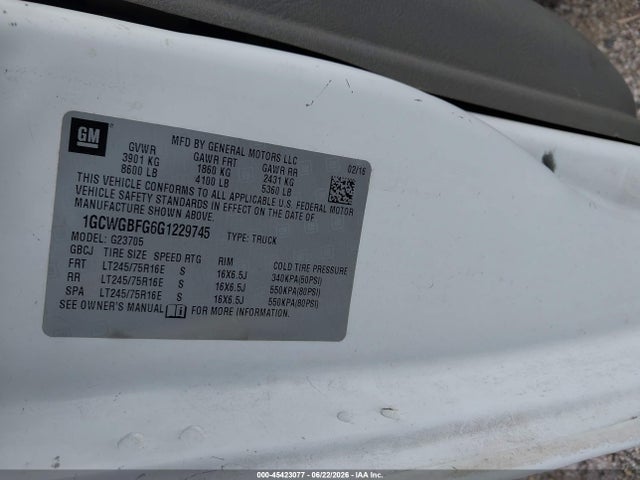Aukcja sprzedaży 2016 Chevrolet Express 2500 Work Van, vin: 1GCWGBFG6G1229745, numer aukcji: 45423077