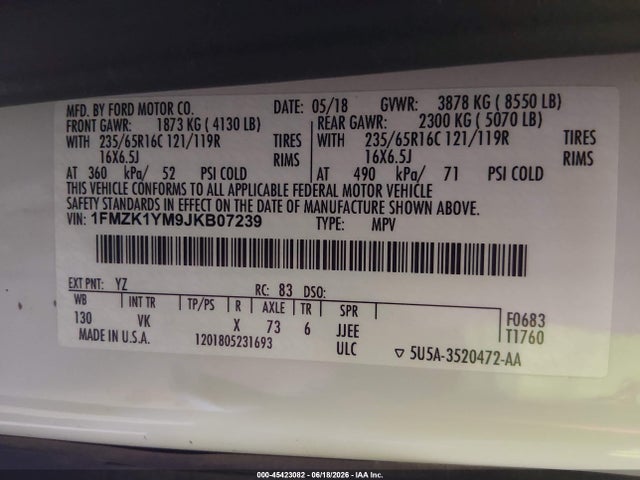 1FMZK1YM9JKB07239 Ford Transit-150 Xl/xlt