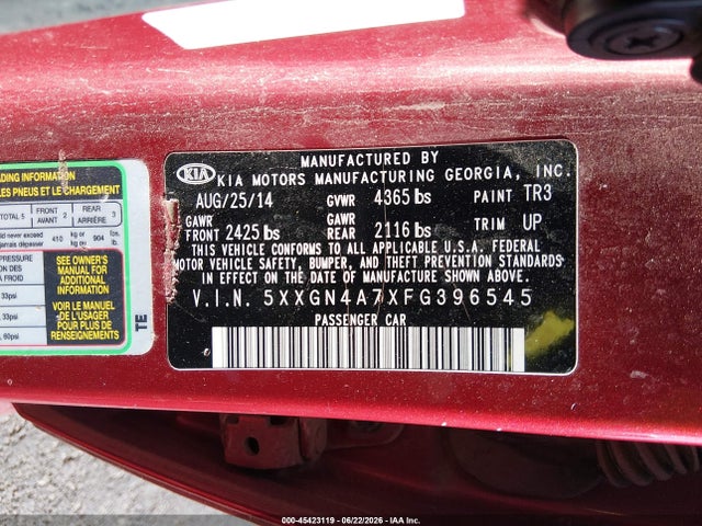 KIA OPTIMA EX 2015 5XXGN4A7XFG396545 Image 9