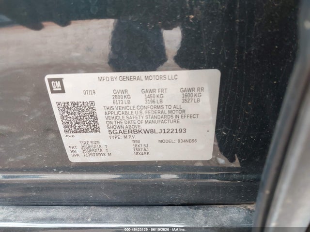 Aukcja sprzedaży 2020 Buick Enclave Fwd Essence, vin: 5GAERBKW8LJ122193, numer aukcji: 45423129