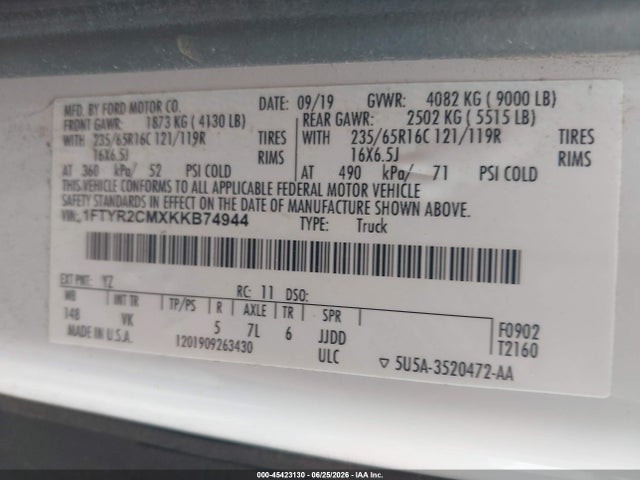 Ford Transit-250 2019 1FTYR2CMXKKB74944 Image 9